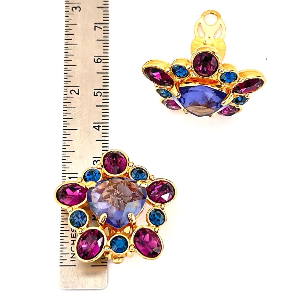 Swarovski Multi Coloured Crystals Clip On Earrings Signed